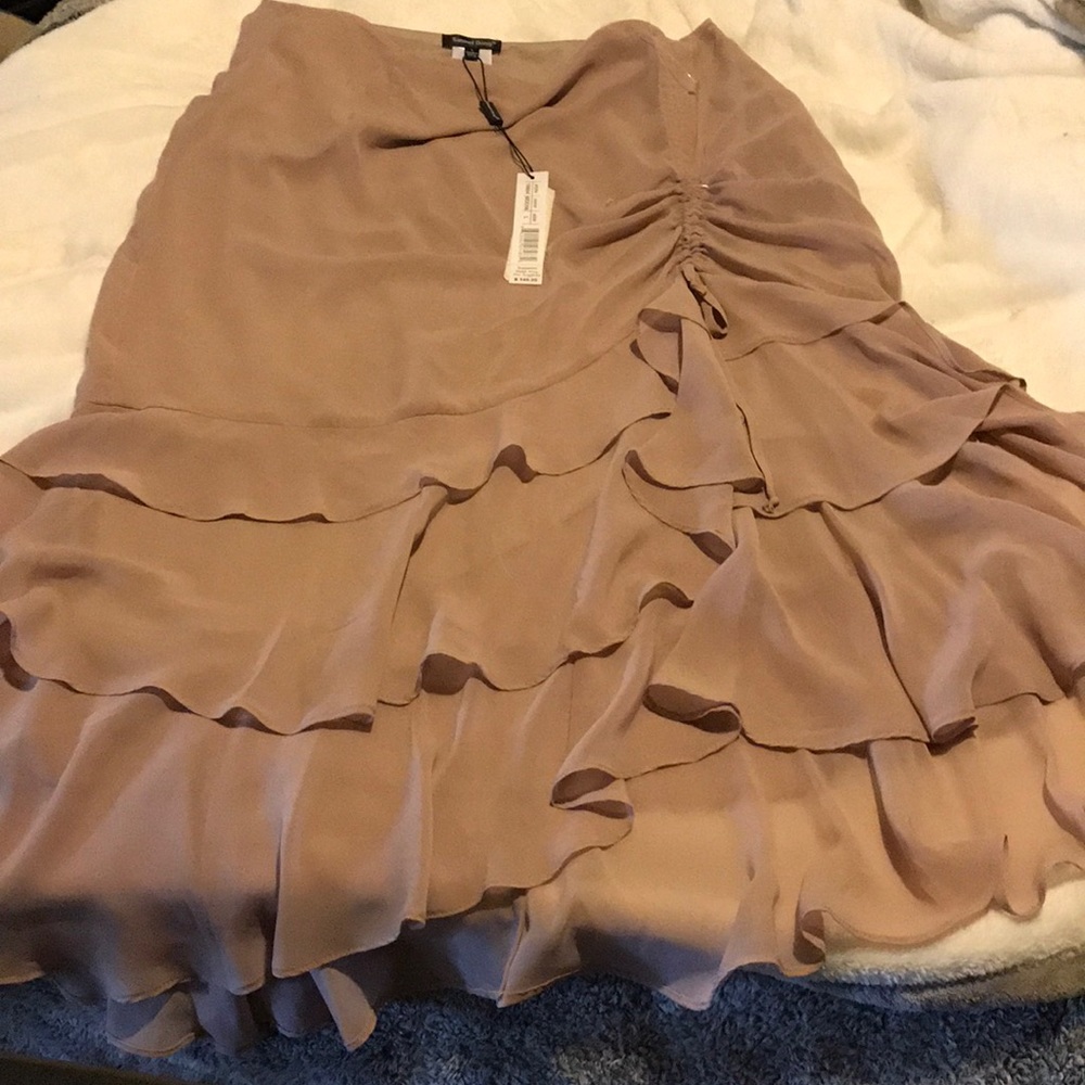 Tan layered ruffle skirt.